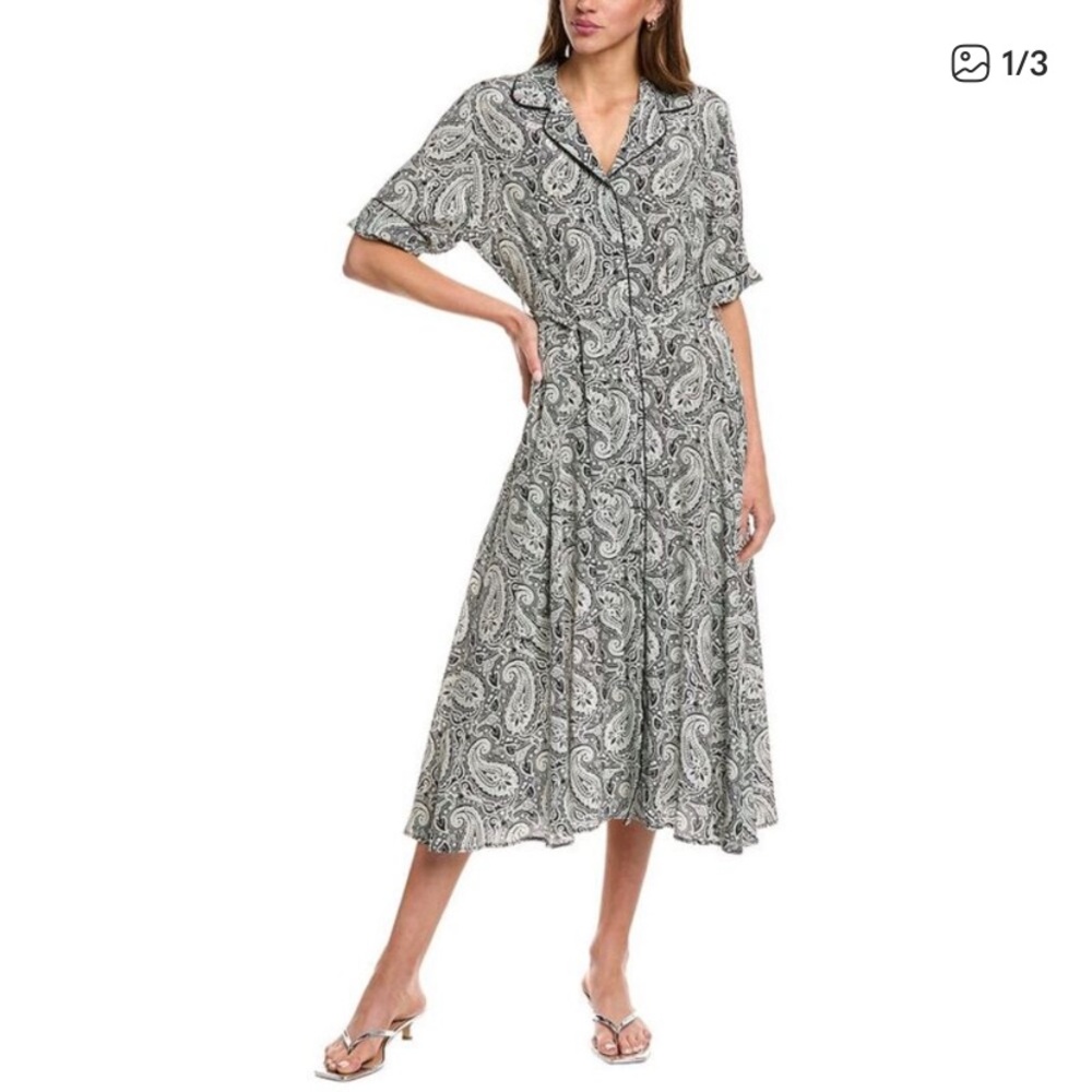 Officine Generale Black and White Paisley Midi Dress